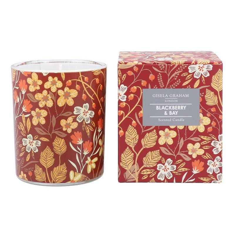 Gisela Graham Burgundy Floral Blackberry & Bay Scented Candle Boxed Large 50436 main