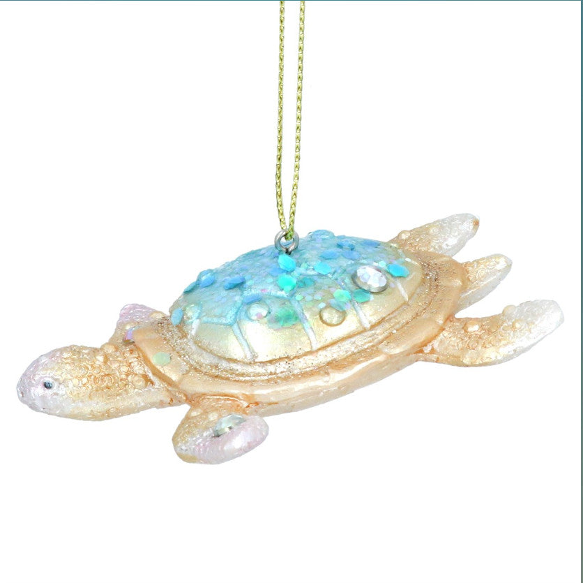 Gisela Graham Christmas Decoration Blue & Gold Turtle 15706 main