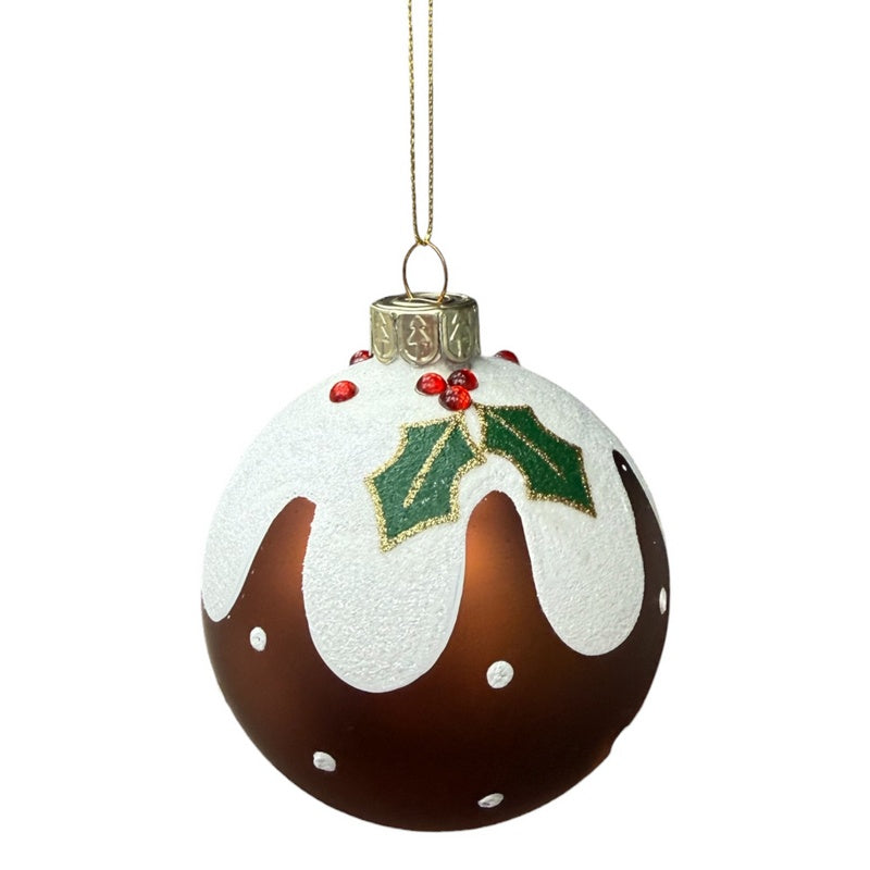 Gisela Graham Christmas Pudding Glass Bauble 03860 front