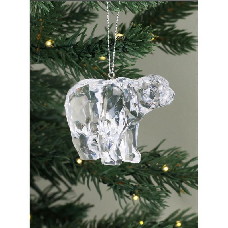 Gisela Graham Clear Acrylic Polar Bear Decoration 17614 on tree