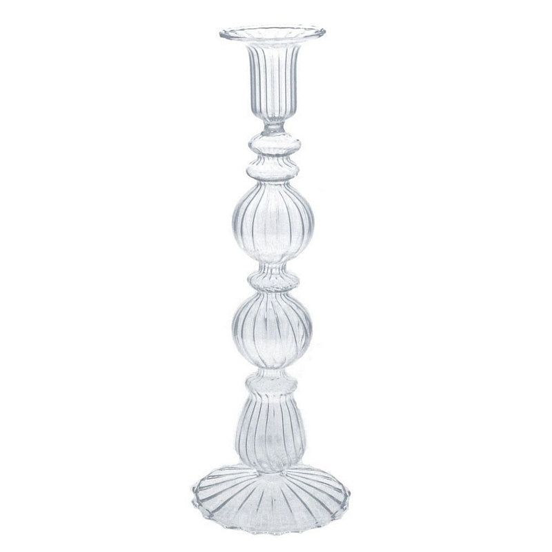 Gisela Graham Clear Double Ball Glass Candlestick 51734 main