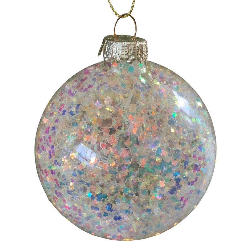 Gisela Graham Clear Glass Bauble with Iridescent Confetti main