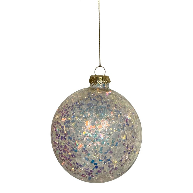 Gisela Graham Clear Glass Bauble with Iridescent Confetti with hanging cord