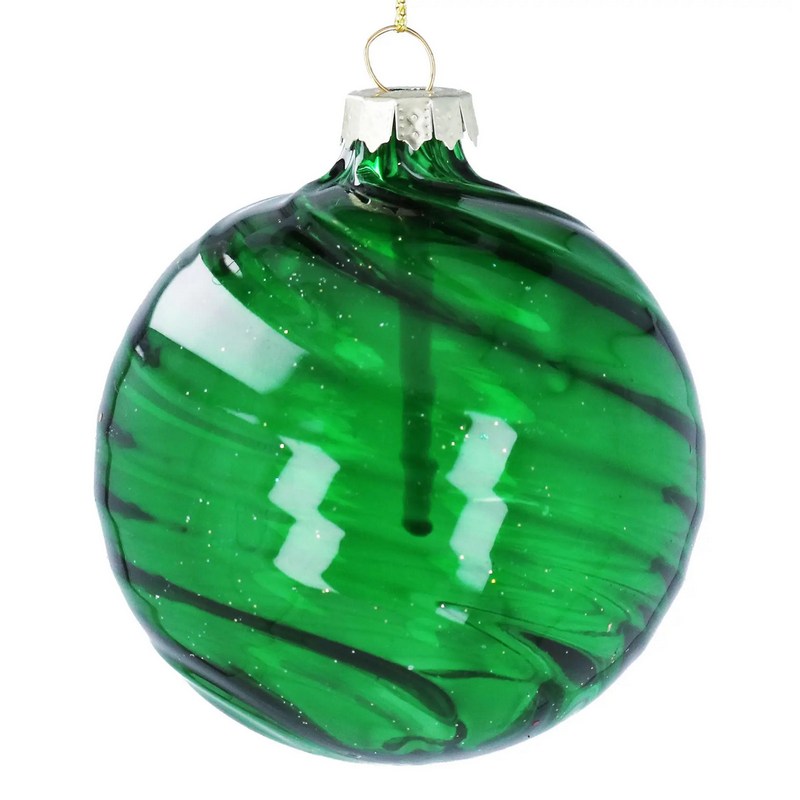 Gisela Graham Clear Green Swirl Glass Bauble Large Decoration 01115 main