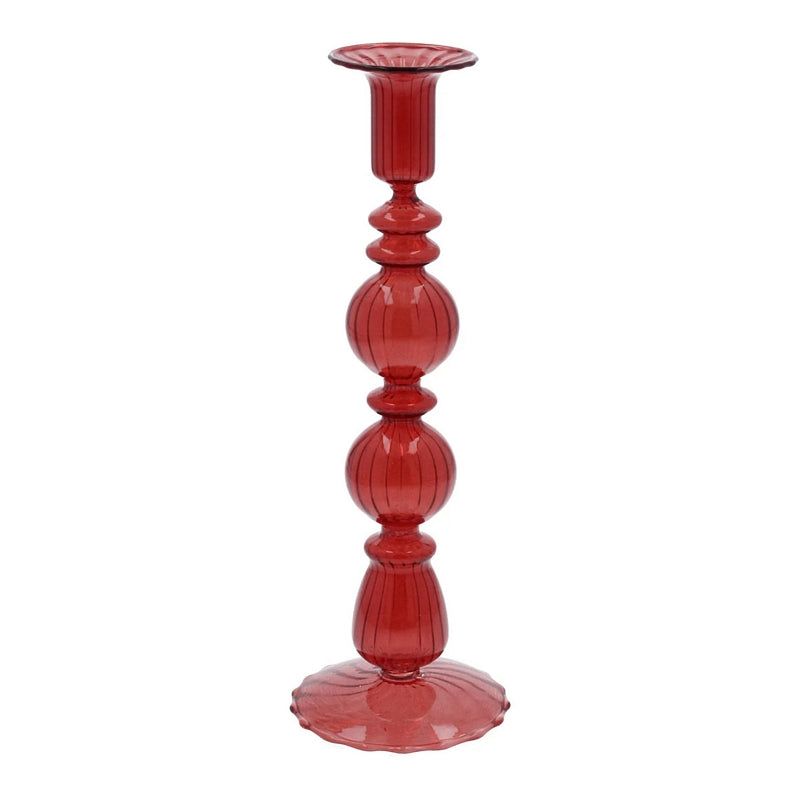 Gisela Graham Clear Red Double Ball Glass Candlestick 51735 main