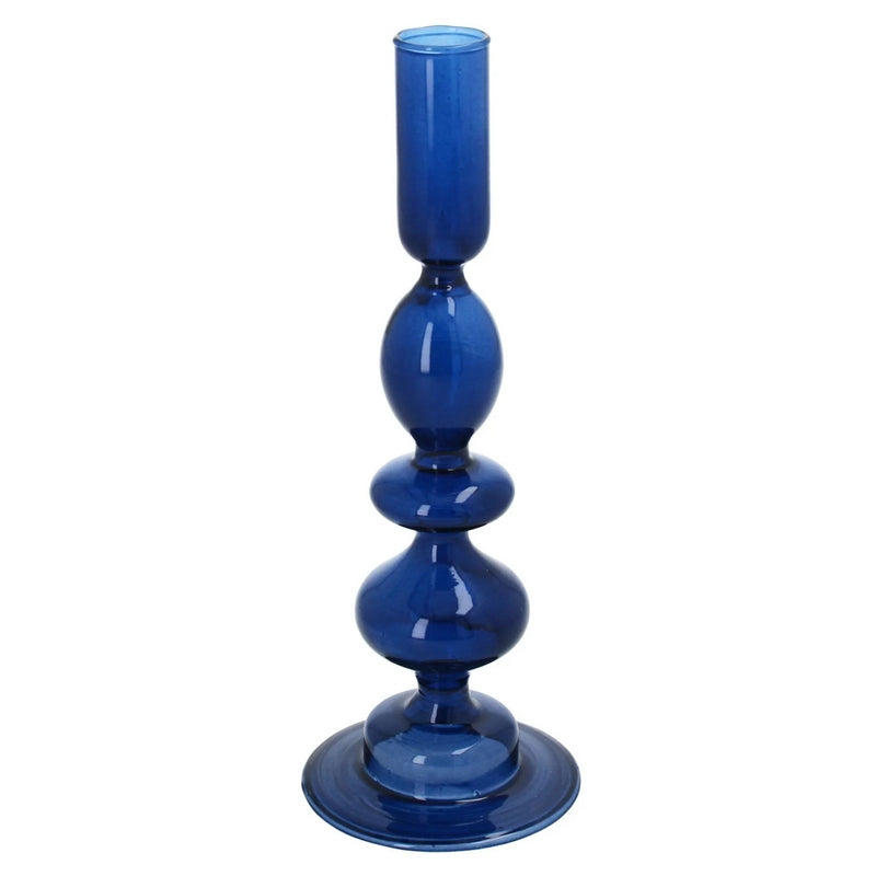 Gisela Graham Dark Blue Piped Taper Candlestick 51698