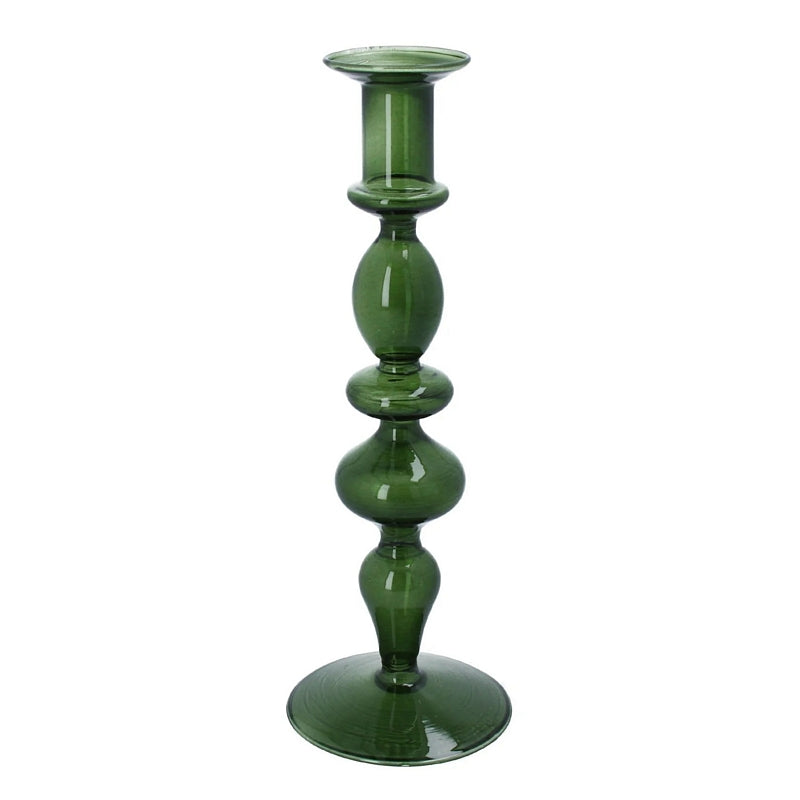 Gisela Graham Dark Green Piped Taper Candlestick Large 51702 main