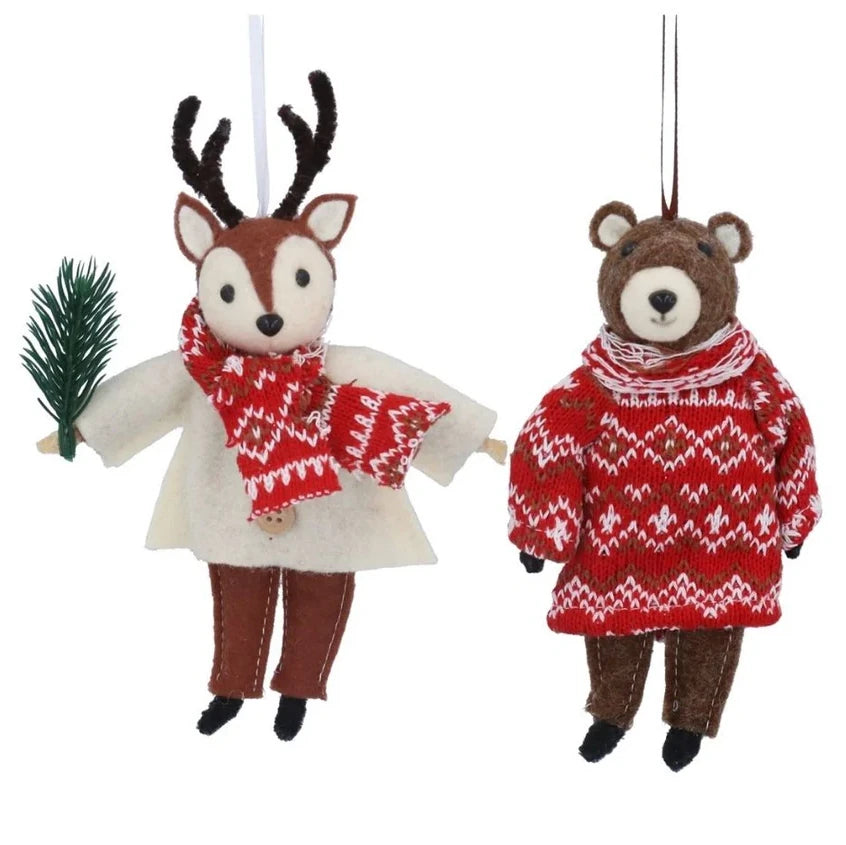Gisela Graham Fabric Deer or Bear with Knitted Clothes Decoration 10584 selection