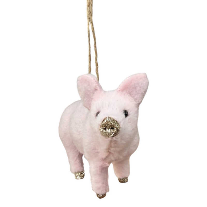 Gisela Graham Faux Fur Pink Pig Decoration 12179 front