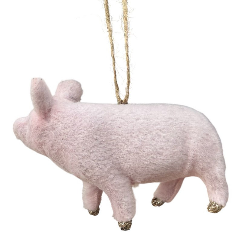 Gisela Graham Faux Fur Pink Pig Decoration 12179 rear