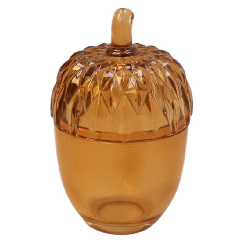 Gisela Graham Glass Acorn Trinket Pot Dark Amber 31359 front