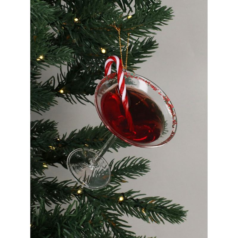Gisela Graham Glass Candy Cane Martini Decoration 01022 on tree