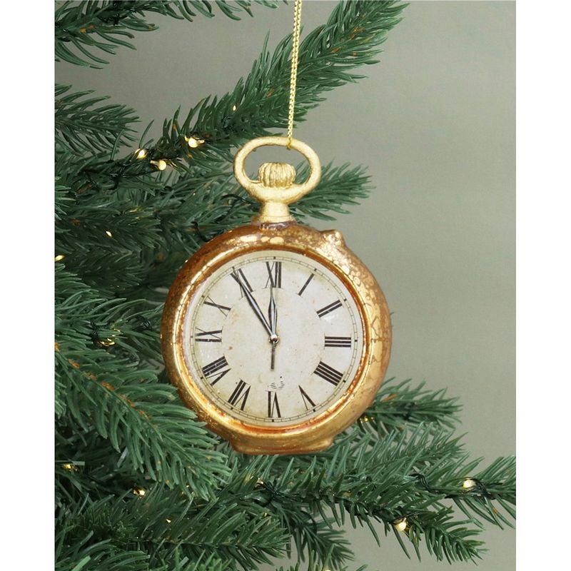 Gisela Graham Gold Glass Pocket Watch Decoration 02444 on tree
