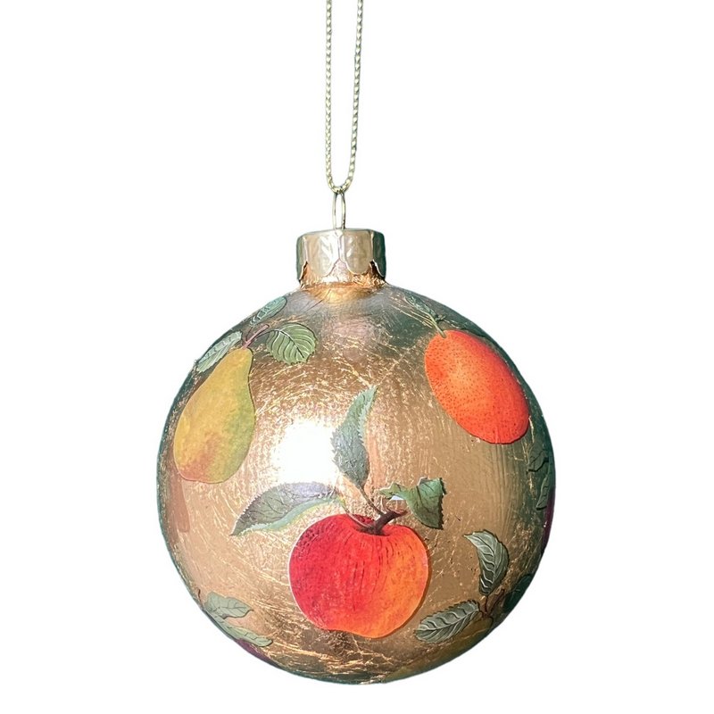 Gisela Graham Gold Leaf Glass Bauble with Fruit 01880 front