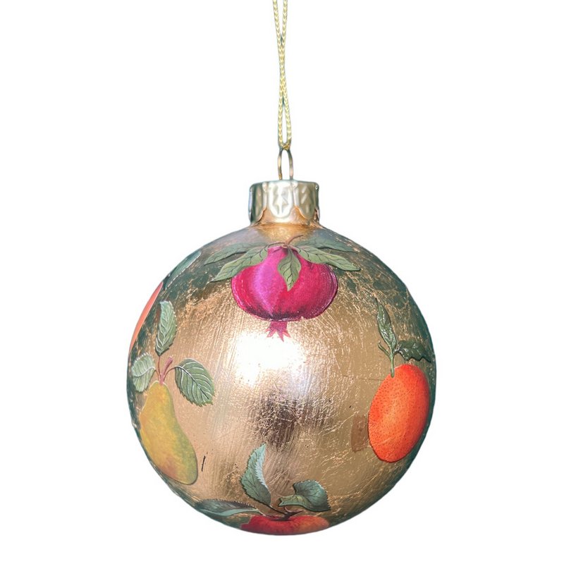 Gisela Graham Gold Leaf Glass Bauble with Fruit 01880 back