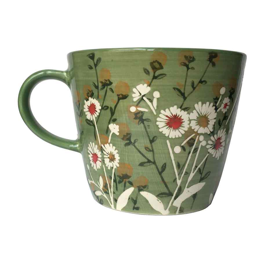 Gisela Graham Green Daisy Mug front rear