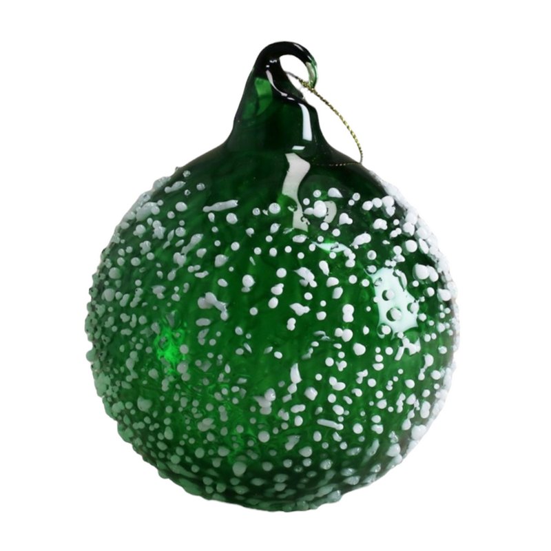 Gisela Graham Green Glass Ball Raised White Snow Decoration 01122 main