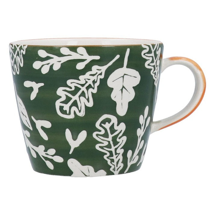 Gisela Graham Green Leaf Story Stoneware Mug 38959 front