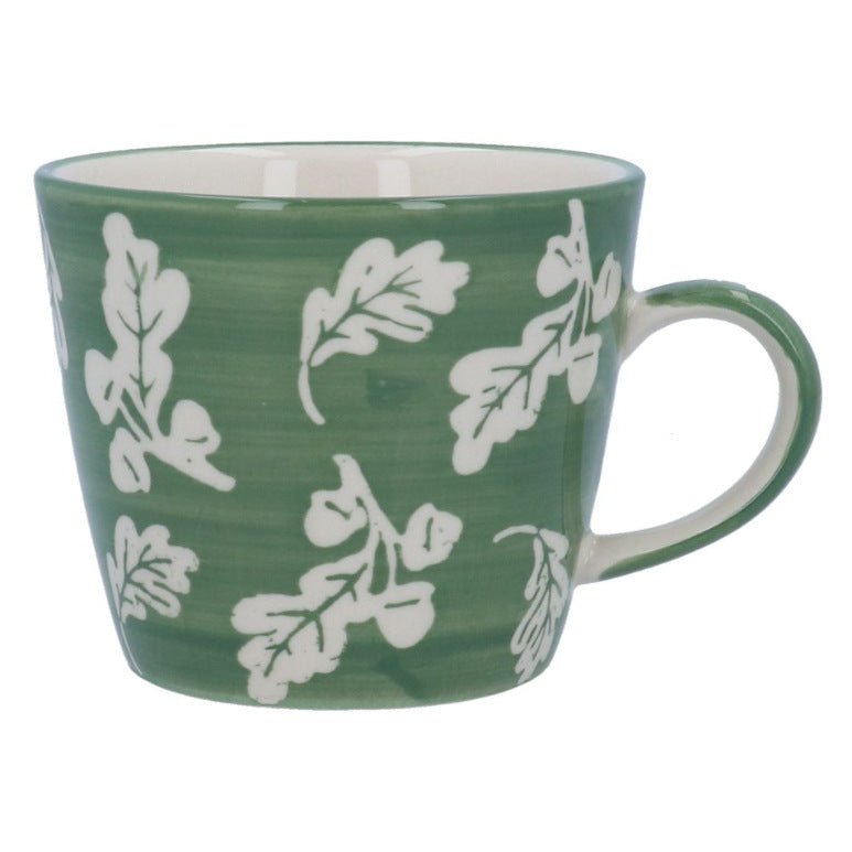 Gisela Graham Green Oak Leaves Stoneware Mug 31060 front