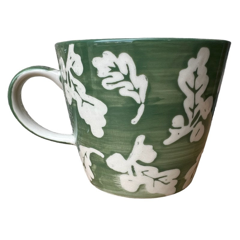 Gisela Graham Green Oak Leaves Stoneware Mug 31060 rear