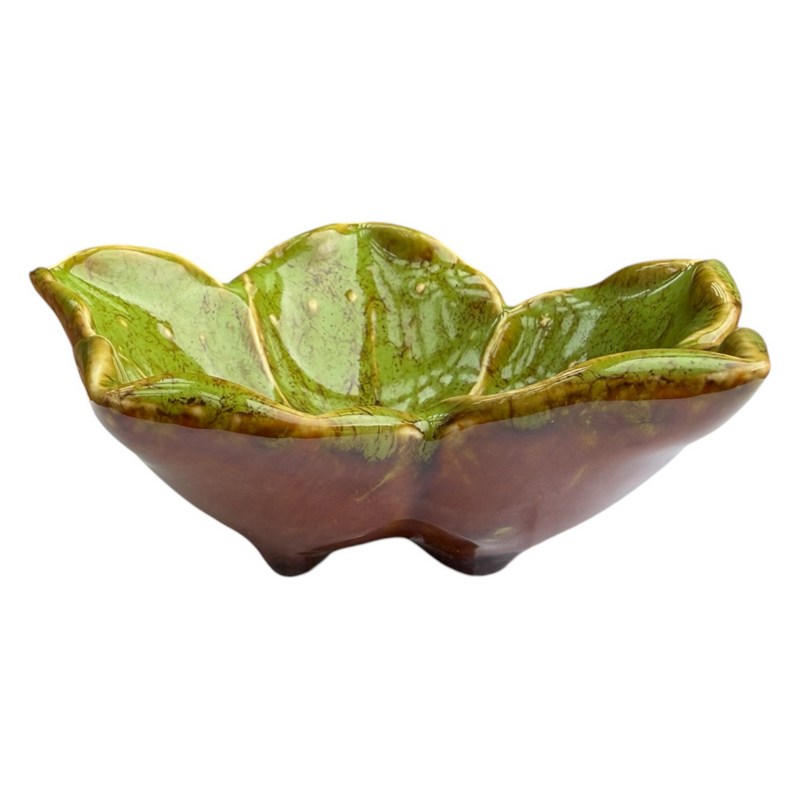 Gisela Graham Green Reactive Stoneware Hibiscus Trinket Dish 37893 side