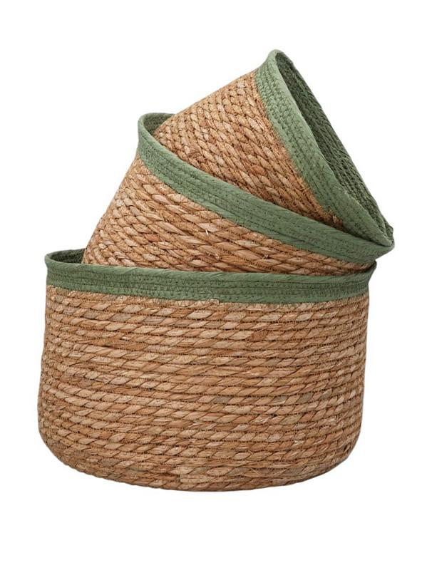 Gisela Graham Green Trim Natural Woven Lined Tub Basket 35344C 3 sizes