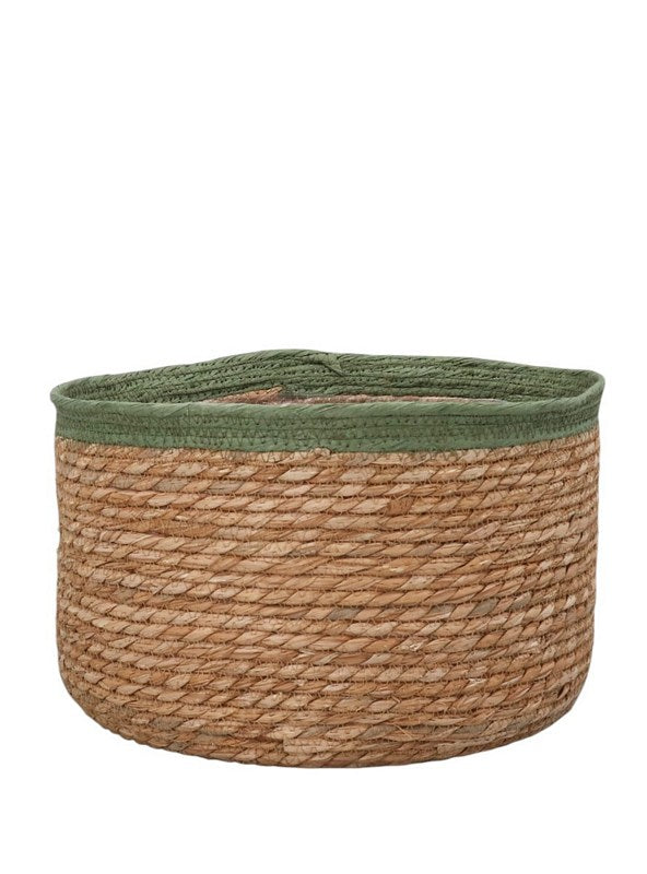 Gisela Graham Green Trim Natural Woven Lined Tub Basket Large 35344C main