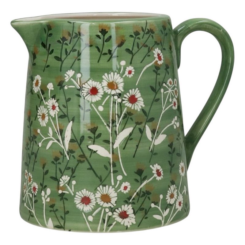 Gisela Graham Green Wild Daisy Stoneware Jug Large 32713 front