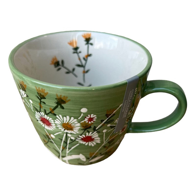 Gisela Graham Green Wild Daisy Stoneware Mug 32093 inside