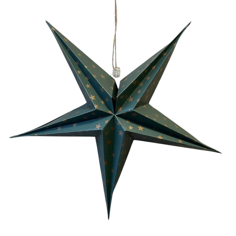 Gisela Graham Green & Gold Stars Paper Star Decoration 10940 front