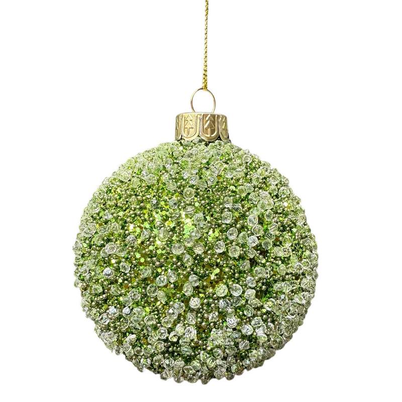 Gisela Graham Green &amp; Gold Beaded Glass Ball Decoration 01108 main