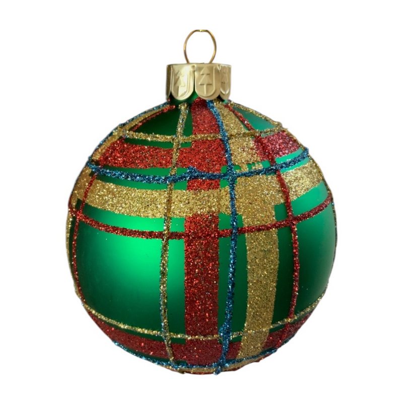 Gisela Graham Green and Red Plaid Glass Ball Decoration 01208 style 1