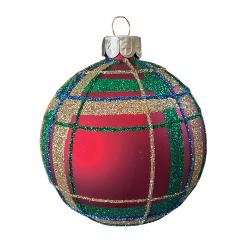 Gisela Graham Green and Red Plaid Glass Ball Decoration 01208 style 2