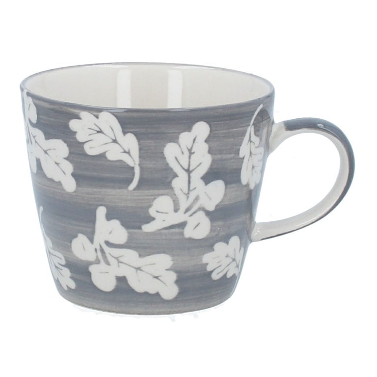 Gisela Graham Grey Oak Leaves Stoneware Mug 31059 main