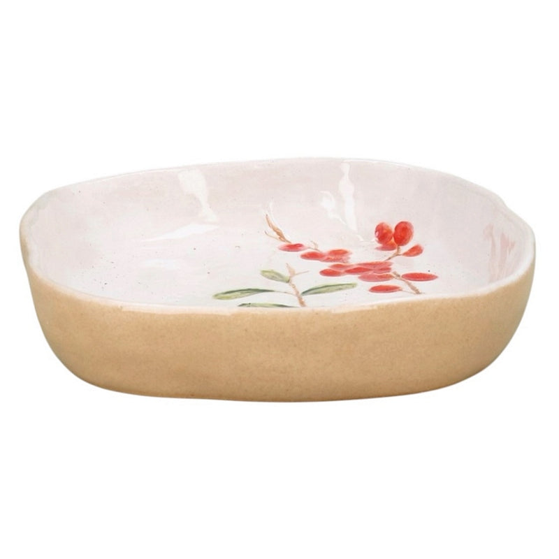 Gisela Graham Holly & Red Berries Stoneware Oval Dish 39125 side