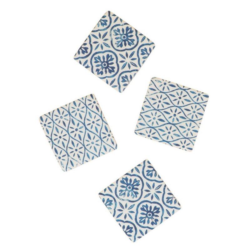 Gisela Graham Indigo Tile Trellis Resin Coaster 35046 scattered