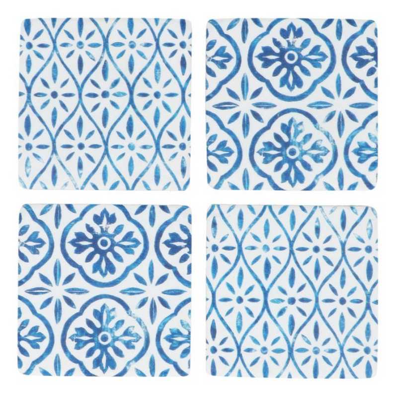 Gisela Graham Indigo Tile Trellis Resin Coaster 35046 front