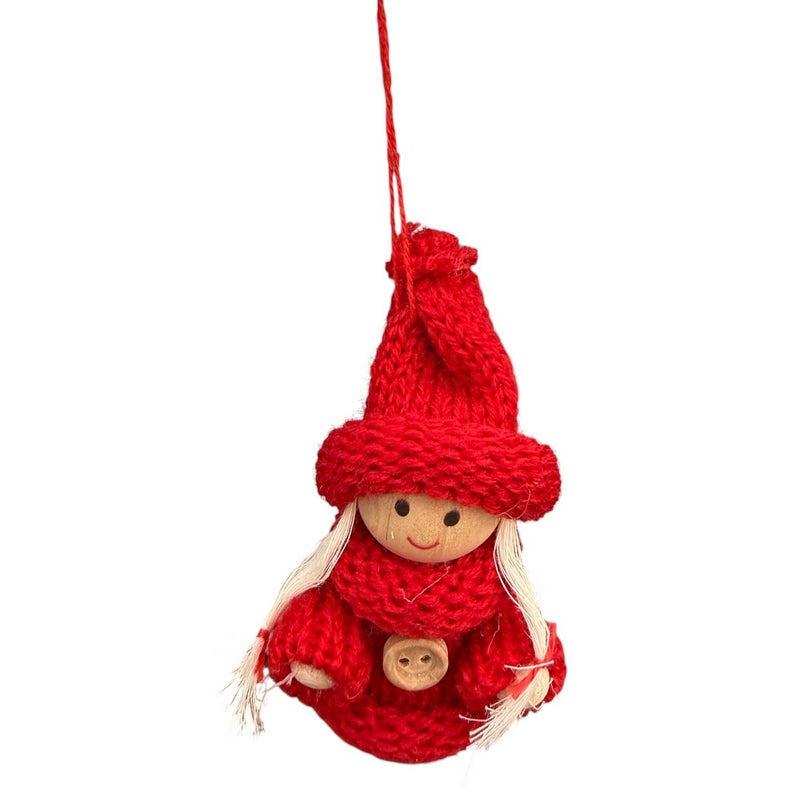 Gisela Graham Knitted Red Scandi Girl Decoration 11662 front