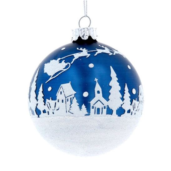 Gisela Graham Matt Blue Glass Bauble with White Snowscene 01752 main