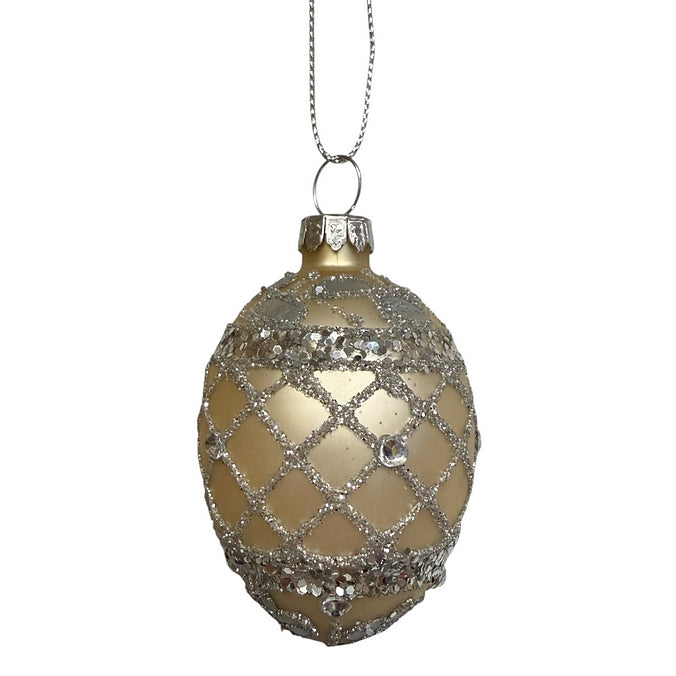 Gisela Graham Matt Gold & Silver Glitter Mini Glass Egg 00505 style 1