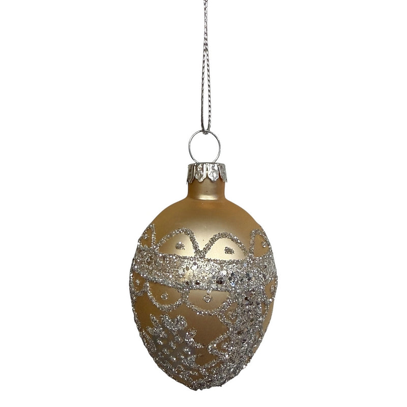 Gisela Graham Matt Gold & Silver Glitter Mini Glass Egg 00505 style 2