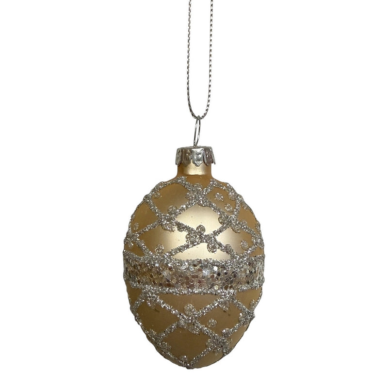 Gisela Graham Matt Gold & Silver Glitter Mini Glass Egg 00505 style 4
