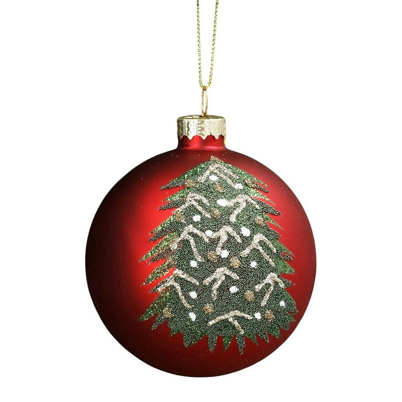 Gisela Graham Matt Red Glass Bauble With Green Beaded Tree 02153 main