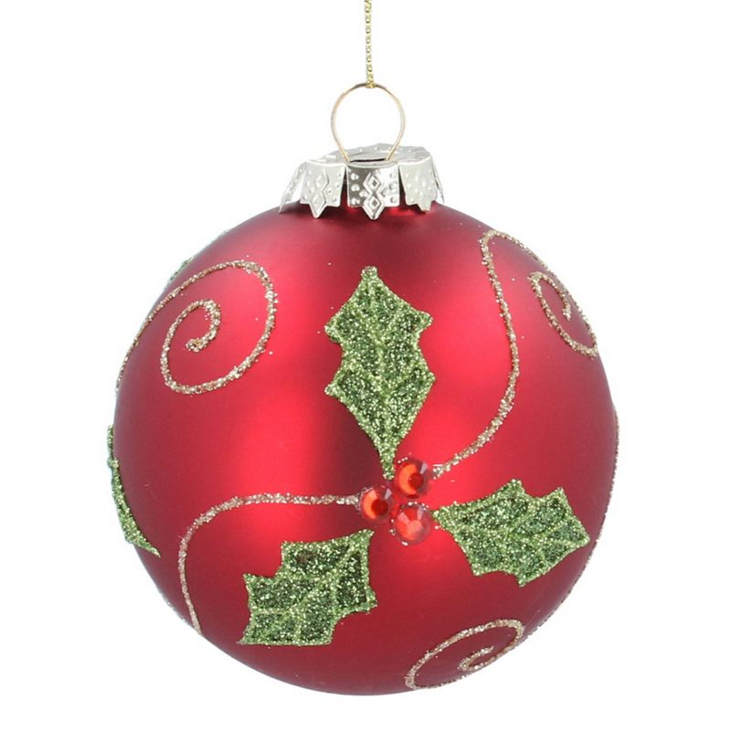 Gisela Graham Matt Red Glass Bauble with Holly Swirl 01730 main