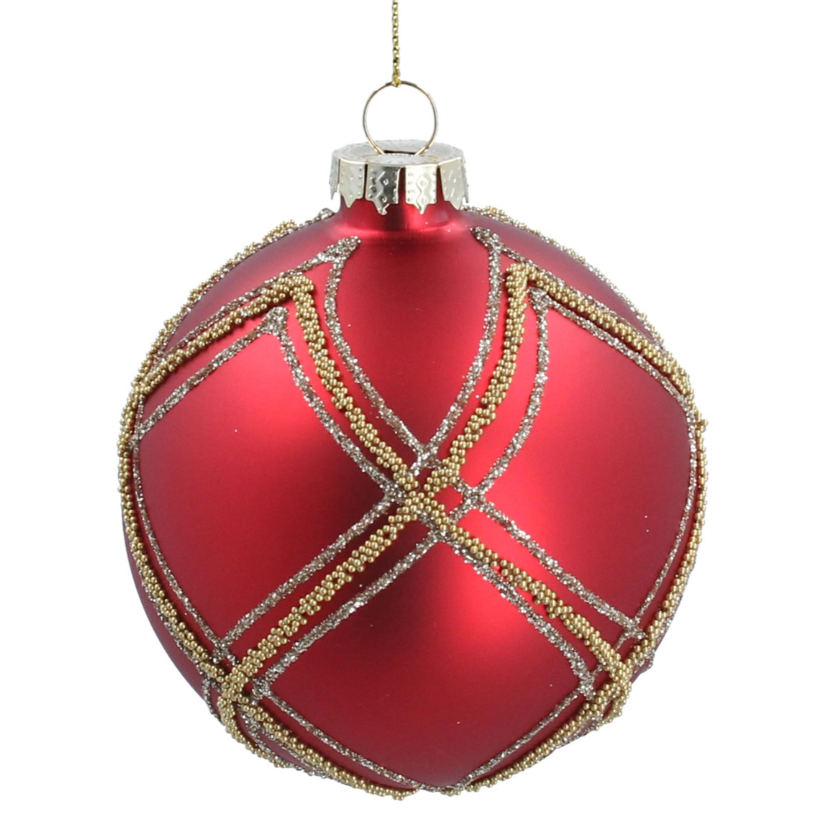 Gisela Graham Matt Red Glass Bauble with Multi Gold Trellis 01851 main