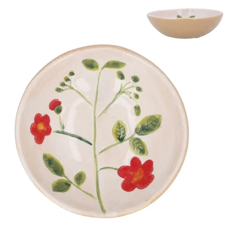 Gisela Graham Meadow Red Flower Stoneware Mini Bowl 80230 front and side