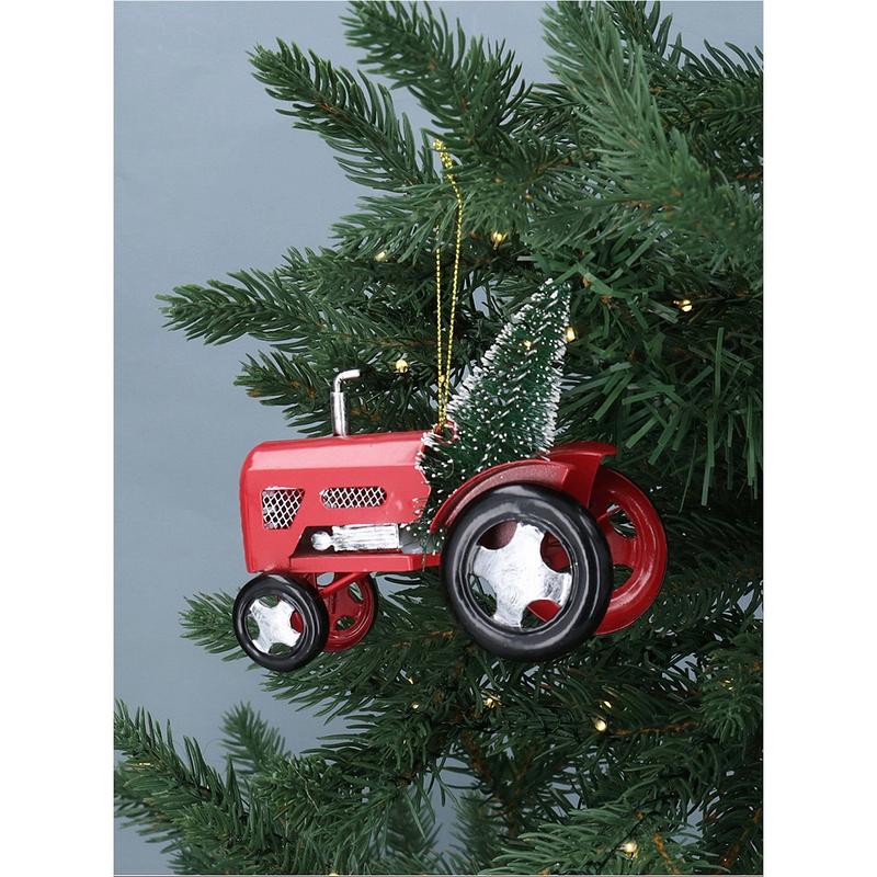 Gisela Graham Metal Tractor with Tree Decoration 10174 on tree