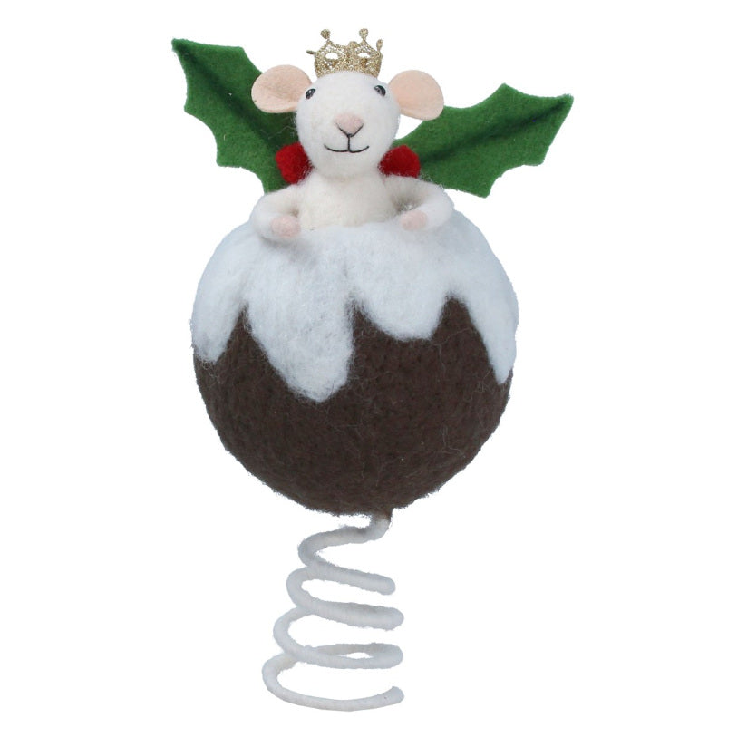 Gisela Graham Mixed Wool Pudding Mouse Tree Topper 31653 main