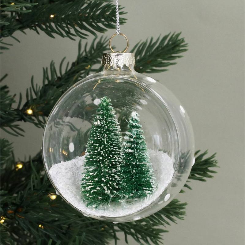 Gisela Graham Open Glass Ball with Green Bristle Tree Decoration 02246 on tree