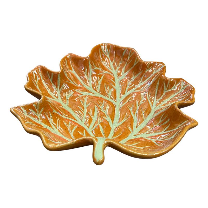 Gisela Graham Orange Earthenware Leaf Shape Dish Large